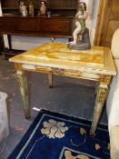 A PAIR OF CLASSICAL STYLE MARBLE TOPPED SIDE TABLES. 70x70 cms