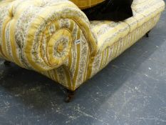 A GOOD QUALITY VICTORIAN BUTTON UPHOLSTERED DAY BED OF GENEROUS PROPORTIONS.