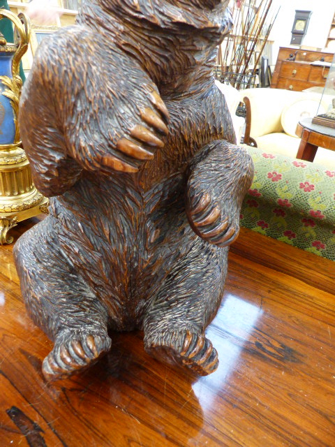 AN UNUSUAL FINELY CARVED BLACK FOREST FIGURE OF A SEATED BEAR WITH GLASS EYES AND BRASS TRADE LABEL, - Image 8 of 28