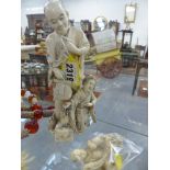 A JAPANESE IVORY FIGURE GROUP WITH WARRIOR AND DAUGHTER, BEARS CHARACTER MARKS. 21CM HIGH TOGETHER