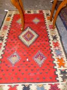 A TRIBAL TURKISH KELIM. 166x105cms. AND A QUASHGAI MAT