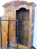 A LARGE 18TH.C.FRENCH FRUITWOOD ARMOIRE WITH TWIN PANELLED DOORS. 224cms HIGH