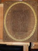 A GEORGIAN ROLLED PAPERFRAME CONTAINING AN OVAL NEEDLEWORK MAP OF ENGLAND APPROX 60 X 50 CM
