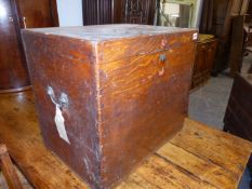 A SMALL OAK SILVER CHEST. 54cms WIDE.