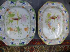 A VICTORIAN MASONS IRONSTONE CHINA MEAT DISH WITH GRAVY WELL. 54 X 43CM AND ANOTHER SIMILAR (2)