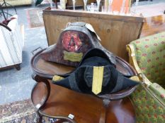 A TOLE CASED OFFICERS HAT BELONGING TO C.J. VERNON WENTWORTH, GRENADIER GUARDS