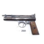 WEBLEY AIR PISTOL MKI, IN .22 CALIBRE, SERIAL NO 514 WITH INTER CHANGEABLE BARREL, TIN OF WEBLEY