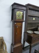 AN 18TH.C.OAK CASED 30 HOUR LONG CASE CLOCKWITH GOOD QUALITY TURNED PILLAR BIRD CAGE MOVEMENT AND