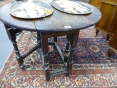 AN 18TH.C.SMALL OAK GALTELEG TABLE. APPROX 76x 71cms EXTENDED