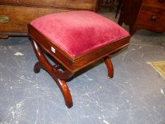 A VICTORIAN MAHOGANY DRESSING STOOL.