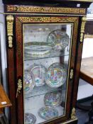 A BOULLE BRASS INLAID EBONISED DISPLAY CABINET. 153cms HIGH