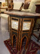 A MOORISH MOTHER OF PEARL AND INLAID OCTAGONAL OCCASIONAL TABLES.