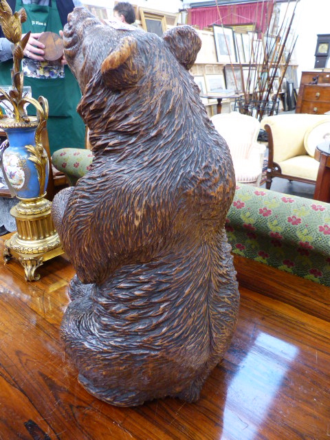 AN UNUSUAL FINELY CARVED BLACK FOREST FIGURE OF A SEATED BEAR WITH GLASS EYES AND BRASS TRADE LABEL, - Image 3 of 28