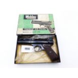 A WEBLEY PREMIER AIR PISTOL, IN .22 CALIBRE, SERIAL NO 121, CONTAINED IN ITS ORIGINAL BOX WITH