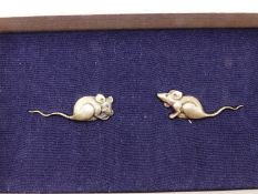 **A FINE PAIR OF GOLD NEZUMI MENUKI IN THE FORM OF RATS. A NOTE ENCLOSED DATING THEM TO CIRCA 1630