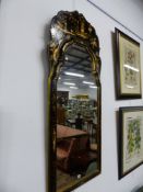 A LARGE GEO.I. STYLE CHINOISERIE DECORATED WALL MIRROR.