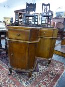 A PAIR OF ITALIANATE WALNUT PEDESTAL BEDSIDE CABINETS.