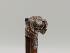 AN INTERESTING INDO-PERSIAN STEEL BELT HOOK WITH LEOPARD HEAD FINIAL AND ENGRAVED DECOARTION.