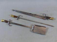 A SET OF UNUSUAL FIRESIDE TOOLS CONSTRUCTED FROM 19TH.C.BAYONETS.