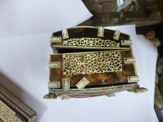AN EARLY 20TH.C.TORTOISESHELL AND IVORY MOUNTED DOME TOP CASKET ON CARVED PAW FEET TOGETHER WITH TWO - Image 10 of 27