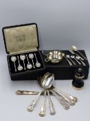 A CASED SET OF SIX TEASPOONS TOWNMARK LONDON CIRCA 1930, TOGETHER WITH A BLACK WOOD AND SILVER