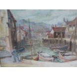 NOEL COWARD (1899-1973) (ARR), FISHERMAN BY HARBOUR WALL, SIGNED, OIL, 38 X 48CM.