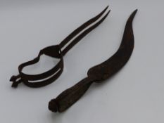 AN INDIAN BICHWA DOUBLE BLADE DAGGER TOGETHER WITH A SIMILAR INDIAN SINGLE BLADE DAGGER WITH SPEAR