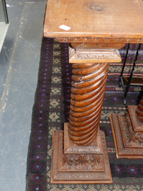 A PAIR OF CARVED HARDWOOD SPIRAL COLUMN PEDESTALS. 83CMS.HIGH - Image 5 of 16