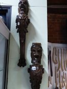 A PAIR OF CARVED OAK ARCHITECTURAL ELEMENTS. HEIGHT 68CMS.