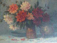 CONTINENTAL SCHOOL STILL LIFE OF FLOWERS, INDISTINCTLY SIGNED, OIL ON CANVAS.