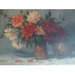 CONTINENTAL SCHOOL STILL LIFE OF FLOWERS, INDISTINCTLY SIGNED, OIL ON CANVAS.