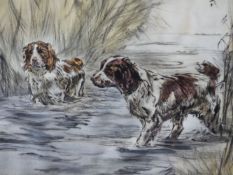 A COLOURED ETCHING OF SPANIELS BY HENRY WILKINSON, SIGNED AND NUMBERED 2/100, AND OTHER PRINTS.