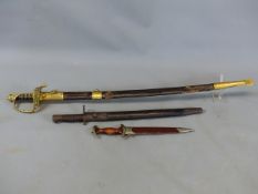 A FRENCH? NAVAL OFFICER'S SWORD TOGETHER WITH A REMINGTON BAYONET AND GERMAN MILITARY STYLE