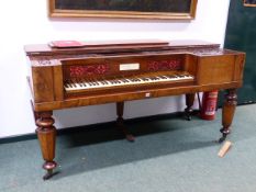 A MAHOGANY CASED JOHN BROADWOOD MID-19TH. CENTURY PIANO WITH TURNED AND FACETED LEGS ENDING IN BRASS