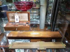 A REEVES COLOUR BOX WATERCOLOURIST'S SET TOGETHER WITH A NICKEL & COPPER DIVIDER AND SLIDE RULE.