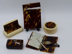 A SELECTION OF TORTOISE SHELL AND IVORY COLLECTABLE'S TO INCLUDE A NOTEPAD WITH WHITE METAL