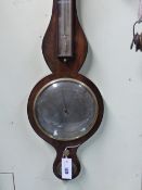 A 19TH.C.MAHOGANY AND EBONY BANDED FOUR GLASS BANJO BAROMETER WITH SILVERED DIAL SIGNED GANTHONY,