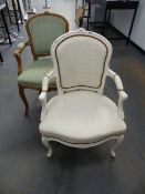 A NEAR PAIR OF FRENCH SALON ARMCHAIRS.