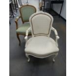 A NEAR PAIR OF FRENCH SALON ARMCHAIRS.
