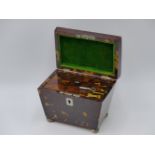 A HALLMARKED SILVER AND TORTOISE SHELL TEA CADDY COMPLETE WITH A WORKING LOCK AND KEY. TOWN MARK