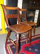 A PAIR OF 19TH.C.OXFORD SIDE CHAIRS WITH UNUSUAL PIERCED BACK SPLAT.