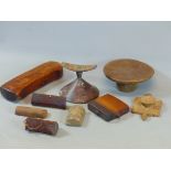 A COLLECTION OF VARIOUS AFRICAN CARVED WOOD HEADRESTS AND STOOLS ETC (9)