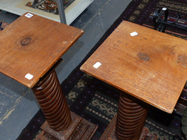 A PAIR OF CARVED HARDWOOD SPIRAL COLUMN PEDESTALS. 83CMS.HIGH - Image 12 of 16