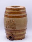 A 19TH CENTURY STONEWARE SMALL BARREL WITH RELIEF ARMORIAL