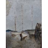 CONTINENTAL SCHOOL, MOORED DINGHIES, OIL ON CANVAS, ANOTHER PAINTING VERSO.