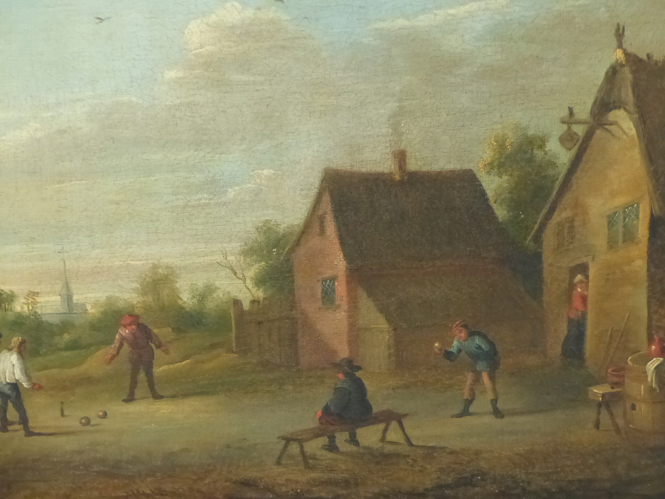 MANNER OF DAVID TENIERS THE YOUNGER, PEASANTS PRACTISING ARCHERY,PEASANTS PLAYING SKITTLES, OIL ON