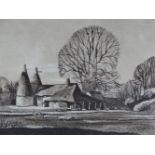 ROWLAND HILDER (1905-1993) (ARR), OAST HOUSES AT CHIDDINGSTONE, KENT,SIGNED,ETCHING, 20 X 25CM. (