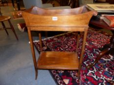 A SMALL MAHOGANY TRAY TOP TABLE TOGETHER WITH A GEORGIAN BIRD CAGE LOW TILT TOP TABLE.