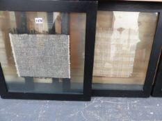 A LARGE COLLECTION OF WOOLEN PLAID SAMPLES, LATTERLY FRAMED.