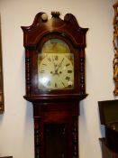 A 19TTH.C.OAK AND MAHOGANY CASED EIGHT DAY LONG CASE CLOCK WITH 13" PAINTED ARCH DIAL. 228CMS HIGH.